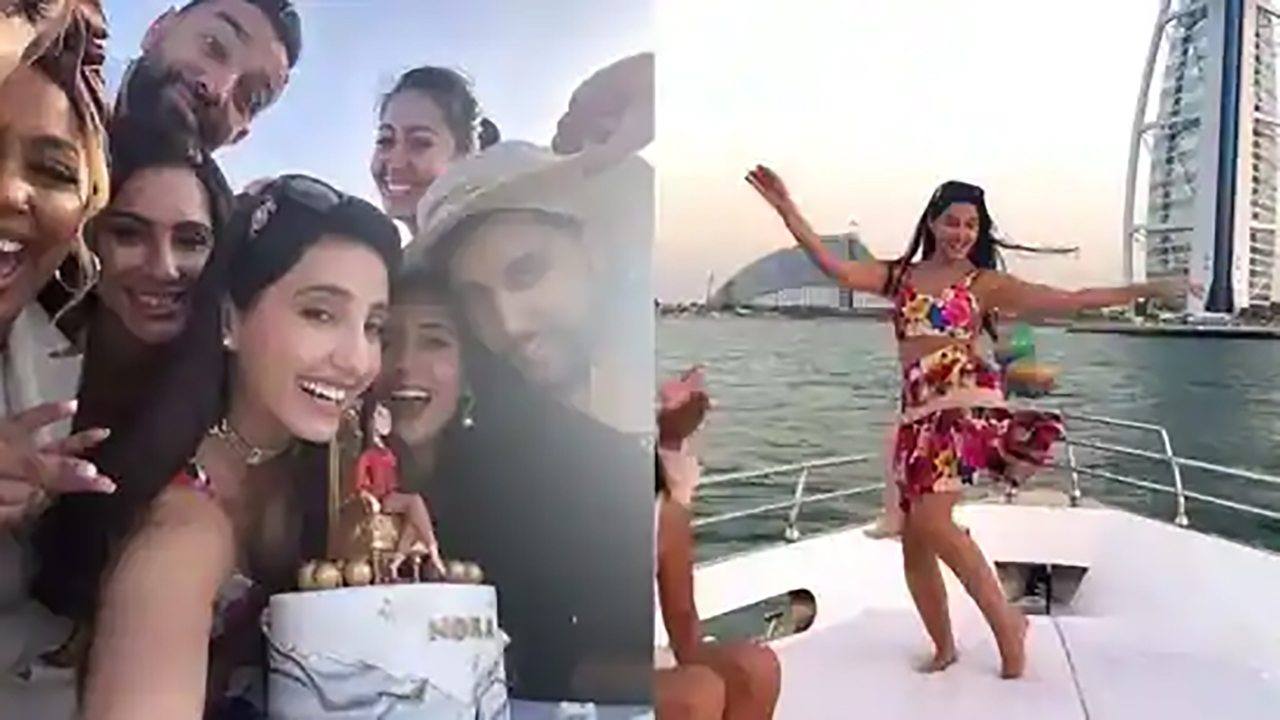 Nora Fatehi’s birthday bash in Dubai with friends included belly dancing on a yacht, swanky cakes, and multiple parties