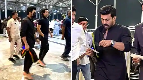 Ram Charan seen donning black ethnic look at airport as he prepares to fly for Oscars