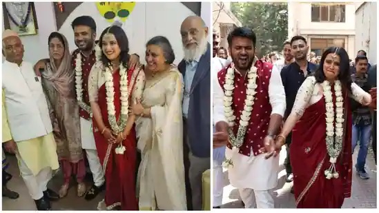 Swara Bhasker wore her mother’s saree and jewellery and danced to dhol beats with Fahad Ahmad as they registered their marriage