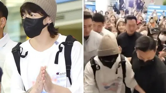 Jungkook’s airport encounter: Trying to prevent a fan from falling to facing a mobbing situation