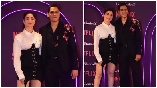 Tamannaah Bhatia and Vijay Varma sport radiant smiles as they pose together at the Lust Stories 2 event