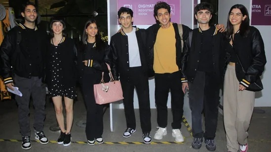Suhana Khan, Agastya Nanda, Khushi Kapoor Twin in Matching ‘The Archies’ Jackets on Exciting Journey to Netflix Event in Brazil