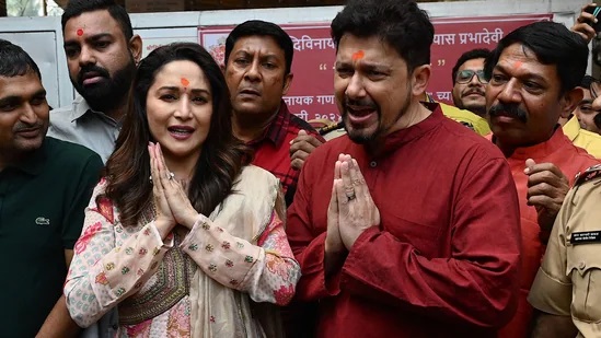 Madhuri Dixit and Shriram Nene Mobbed as They Seek New Year Blessings at Siddhivinayak Temple